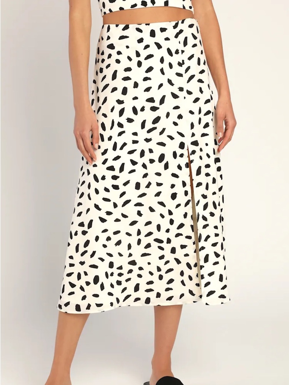 Lulus Getting Glam Ivory Print Slit Midi Skirt White - Size M